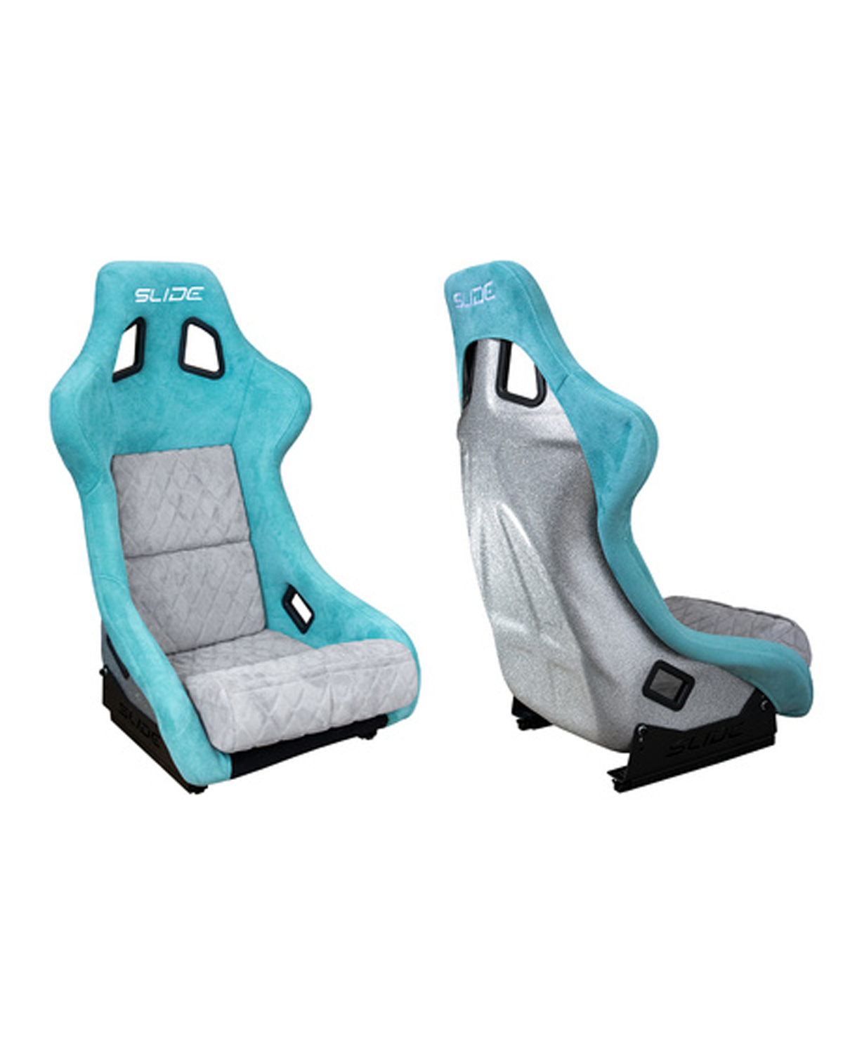 SLIDE - RACING SEAT KS2 Premium Mint & Quilted Grey Suede Silver Glitter