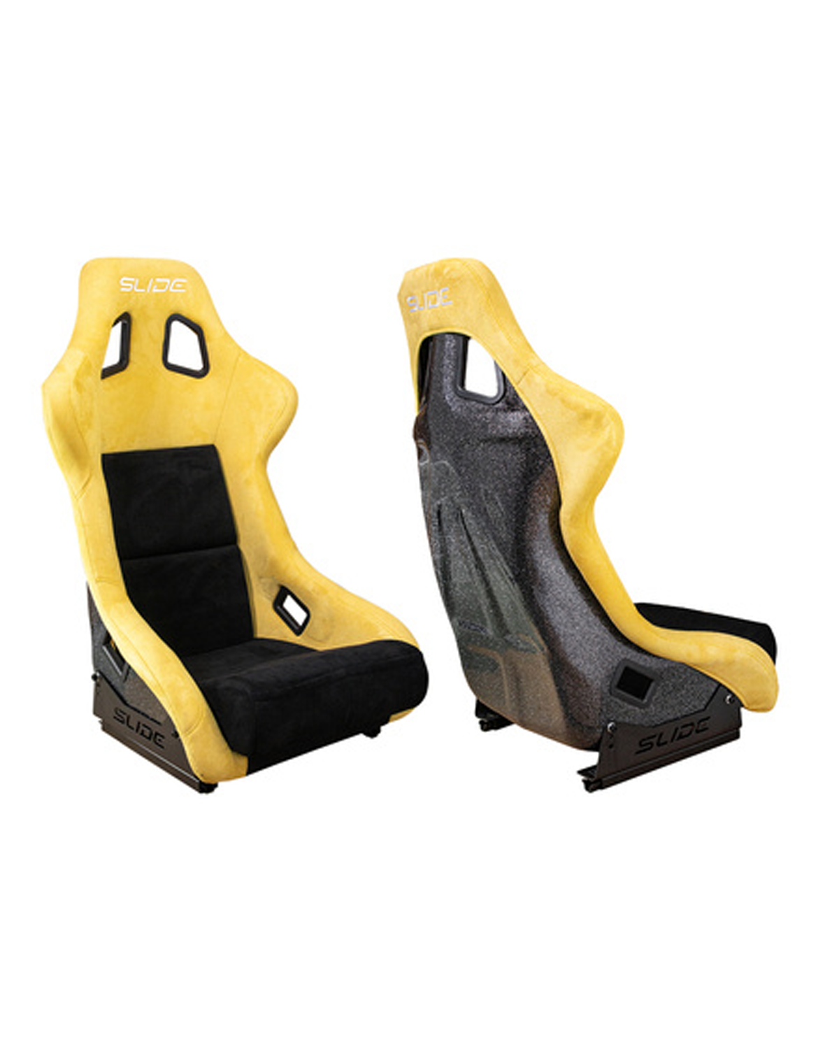 SLIDE - RACING SEAT KS2 Premium Black & Yellow Suede Black Glitter