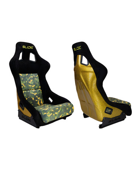 SLIDE - SPORTA KRĒSLS KS2 Premium Camuflage Dark Green Welur & Yellow Glitter