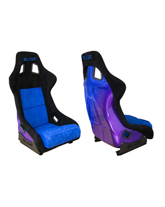 SLIDE - SPORTA KRĒSLS KS2 Premium Black & Quilted Blue Suede Purple-Blue Glitter
