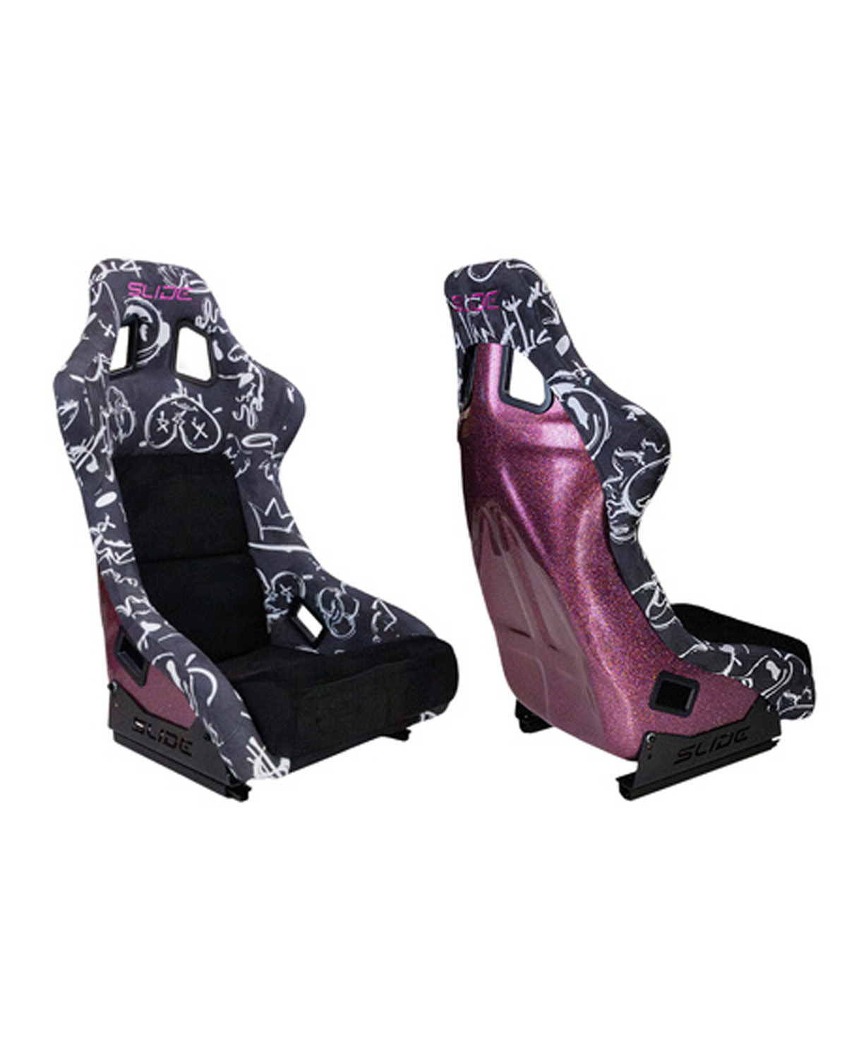 SLIDE - RACING SEAT KS2 Premium Black & Spray Graffity Welur Pink Glitter