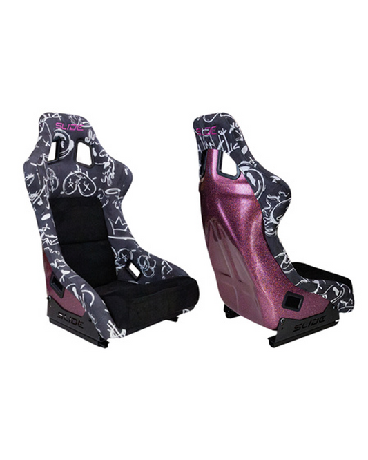 SLIDE - SPORTA KRĒSLS KS2 Premium Black & Spray Graffity Welur Pink Glitter