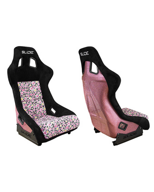 SLIDE - SPORTA KRĒSLS KS2 Premium Black & Flowers Suede Light Pink Glitter