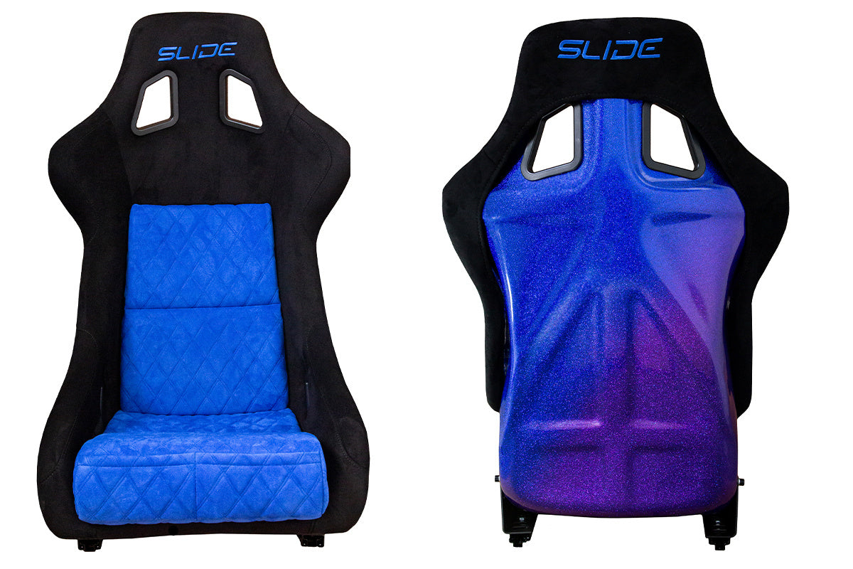 SLIDE - RACING SEAT KS2 Premium Black & Quilted Blue Suede Purple-Blue Glitter