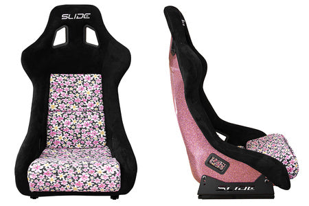 SLIDE - SPORTA KRĒSLS KS2 Premium Black & Flowers Suede Light Pink Glitter