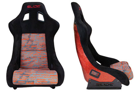 SLIDE - SPORTA KRĒSLS KS2 Premium Black Personal Words Welur & Red Glitter