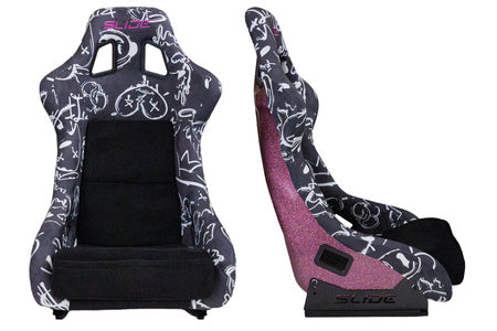 SLIDE - RACING SEAT KS2 Premium Black & Spray Graffity Welur Pink Glitter