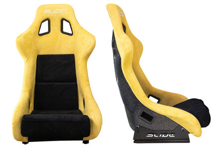 SLIDE - RACING SEAT KS2 Premium Black & Yellow Suede Black Glitter
